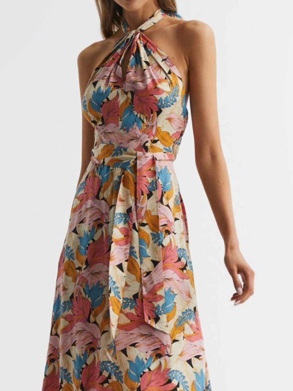 Reiss Electra Bright Floral Print Halter Dress size 14